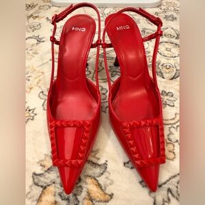 Mango Bold Red Studded Slingback Heels